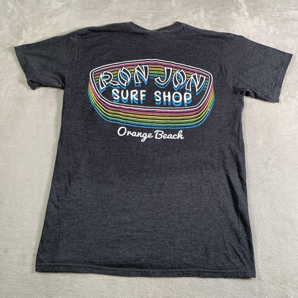 Ron Jon Surf Shop Shirt Mens Medium Gray Orange Beach Short‎ Sleeve Graphic Tee
